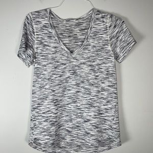 Lululemon What The Sport Tee Heathered White Black V-Neck Lightweight Top Size 6